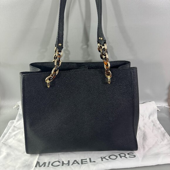 Authentic Michael Kors Black Saffiano Leather Floral Embossed Shoulder Bag - Picture 5 of 14